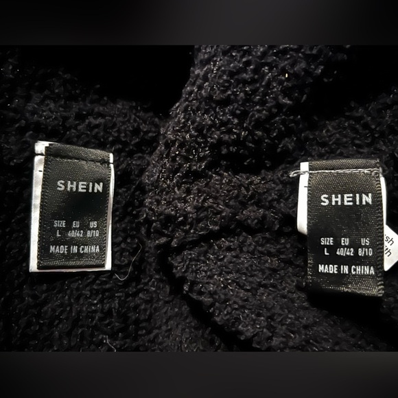 SHEIN black fuzzy crop top and high waist short set, size L - Picture 7 of 8